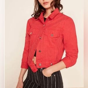 Reformation Ford Cherry Red Denim Jacket Size Large